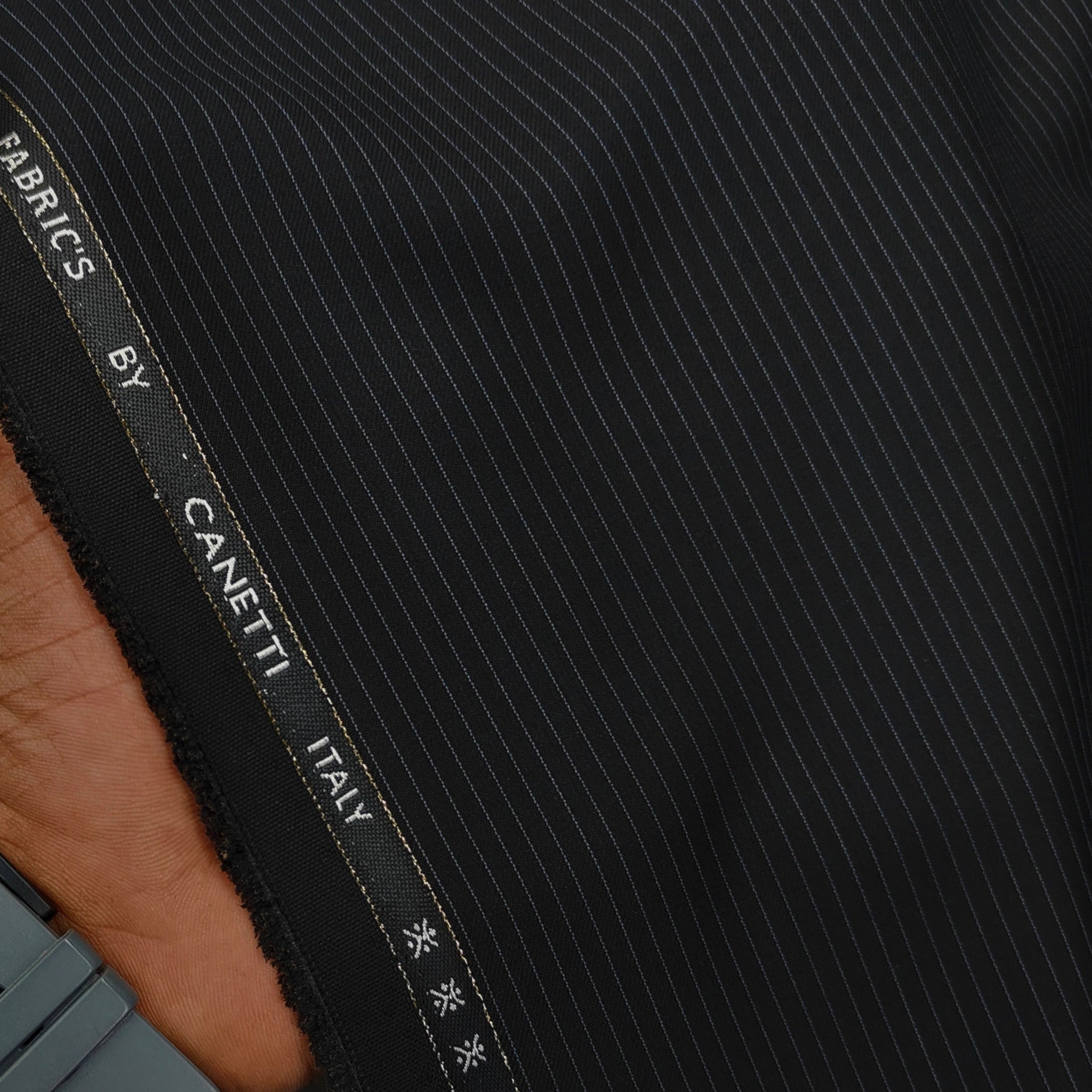 Canetti Italy Luxury 2Ply TR Pencil Stripes Suiting Fabric Colour Black